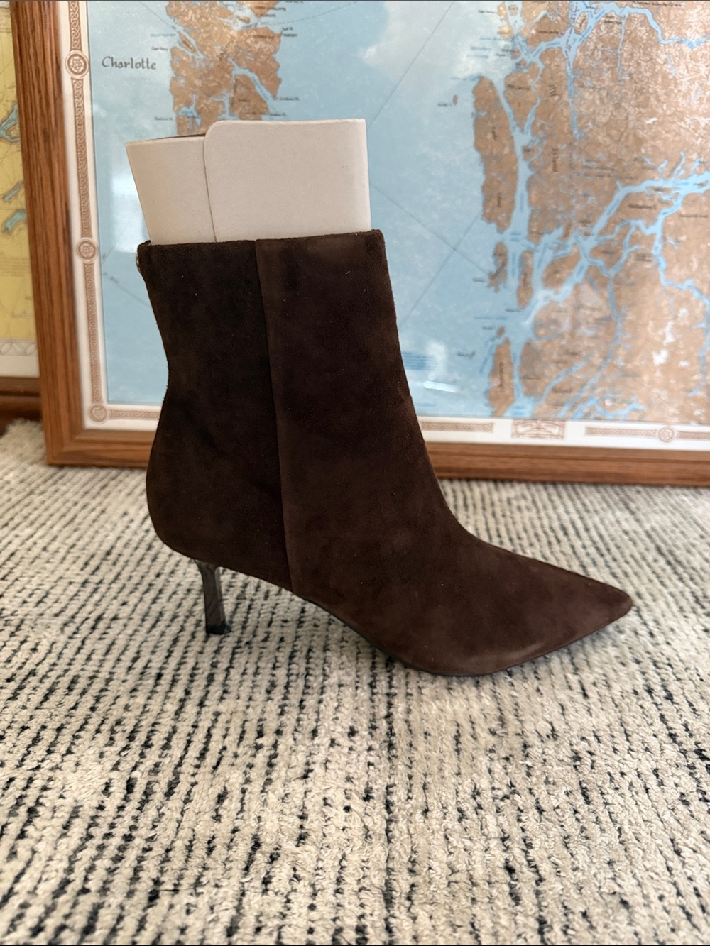 Nine West Brown Suede Pointed-Toe Stiletto Ankle Boots